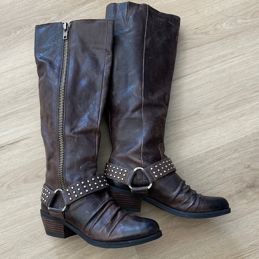 Reba Dark Brown Studded Heeled Boots